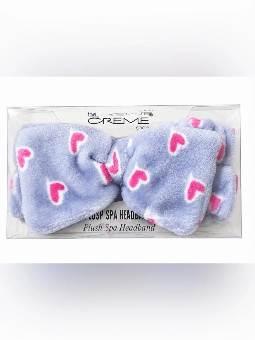Plush Spa Headband - Lavender with Pink Hearts